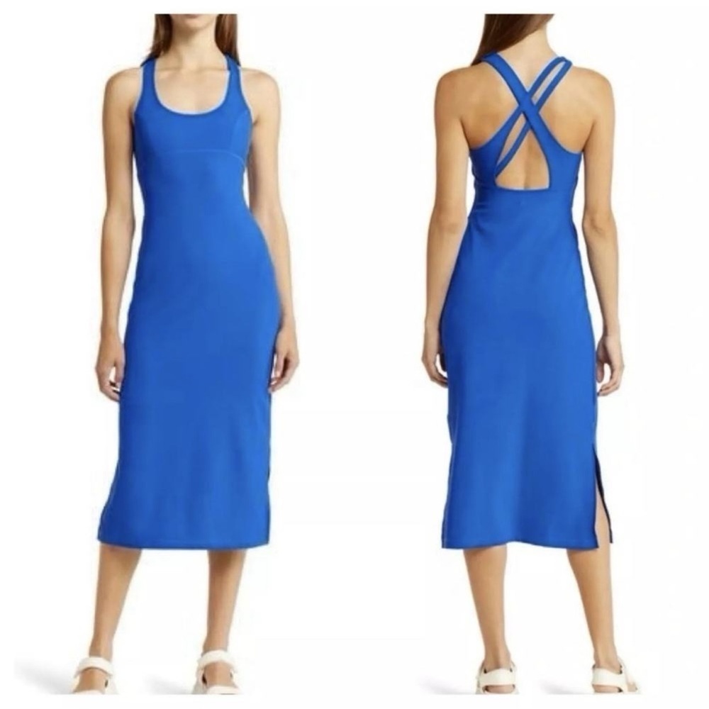 NWT Sweaty Betty Emily Strappy Back Midi Dress Blue